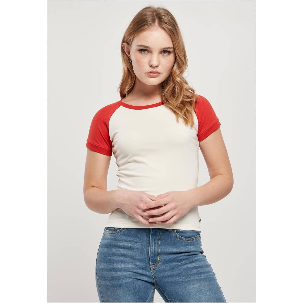 Urban Classics - Organic Stretch Short Retro Baseball Top - Off white/Red